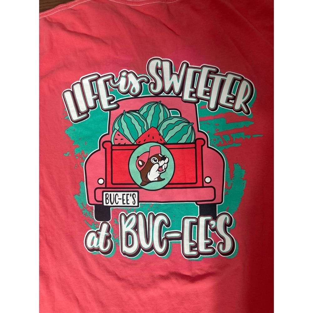 Buc-ee's Life is Sweeter Watermelon Truck Graphic T-Shirt Coral Red XL NWT - Picture 4 of 6